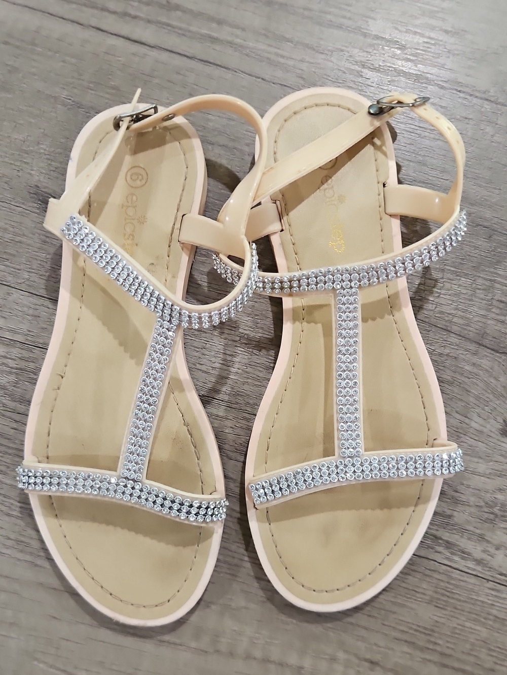 Beige Rhinestone T-Strap little girl's Sandals size 6